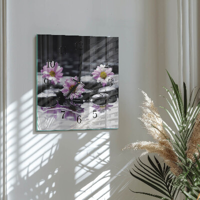 Pendule carrée en verre Fleurs