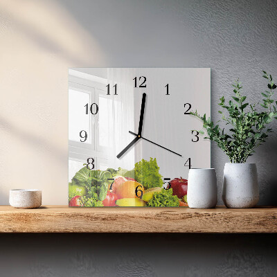 Pendule carrée en verre Légumes