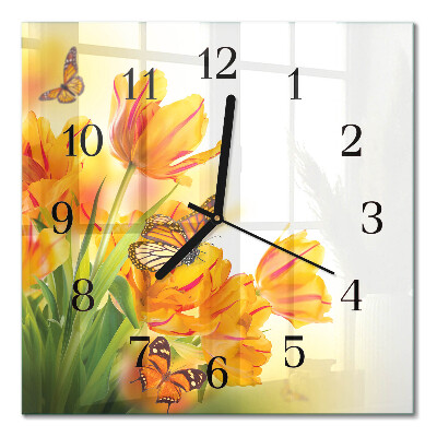 Pendule carrée en verre Tulipes