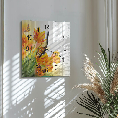 Pendule carrée en verre Tulipes
