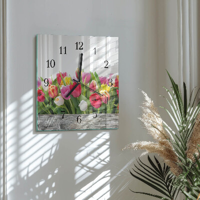 Horloge murale carrée Tulipes