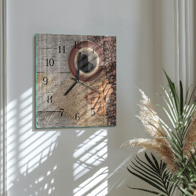 Pendule carrée en verre Café en grains
