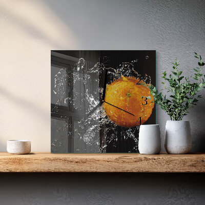Pendule carrée en verre Orange