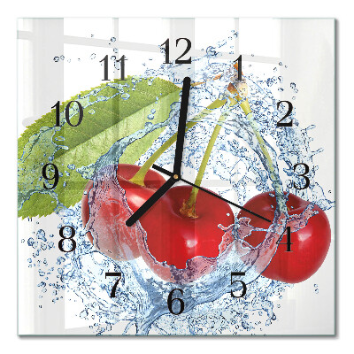 Pendule carrée en verre Cerises