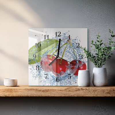 Pendule carrée en verre Cerises