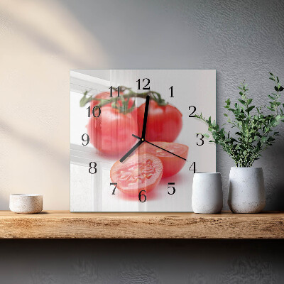 Pendule carrée en verre Tomates