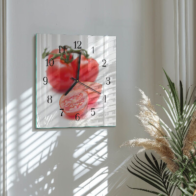 Pendule carrée en verre Tomates