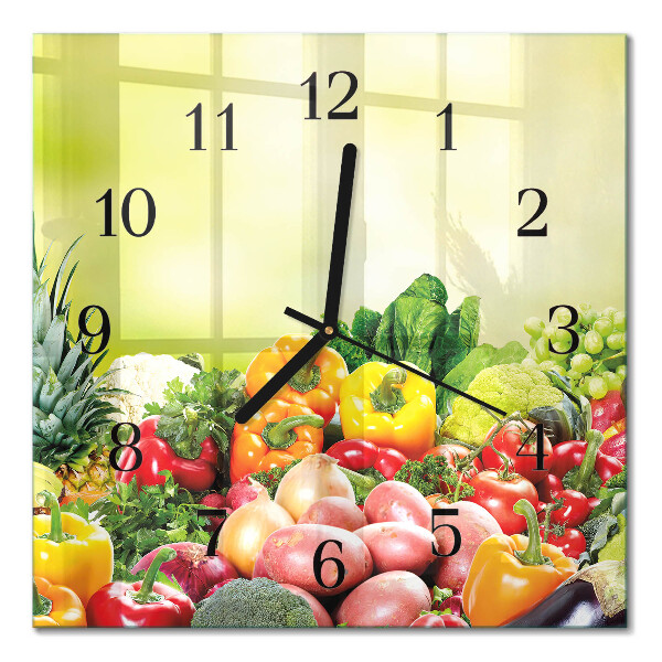 Pendule carrée en verre Légumes