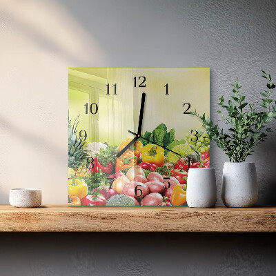 Pendule carrée en verre Légumes