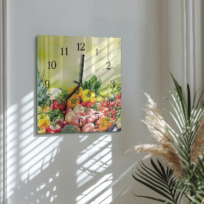 Pendule carrée en verre Légumes