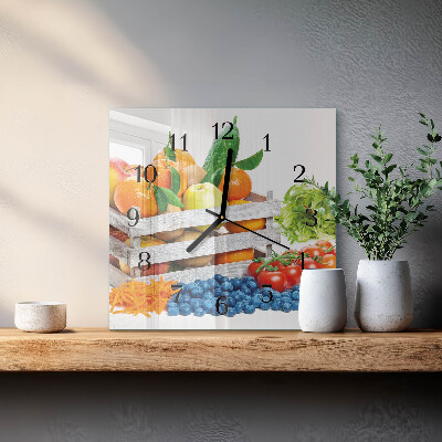 Pendule carrée en verre Légumes
