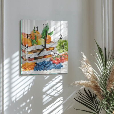 Pendule carrée en verre Légumes