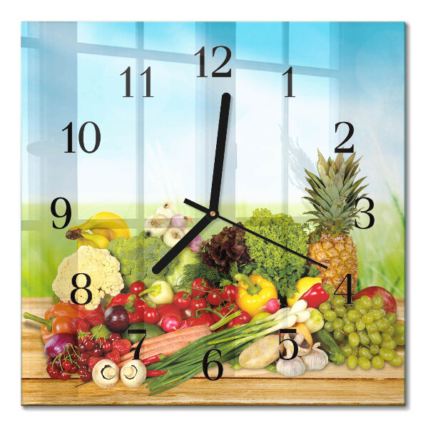 Pendule carrée en verre Légumes fruits
