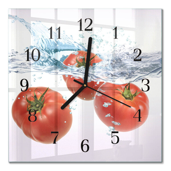 Pendule carrée en verre Tomates