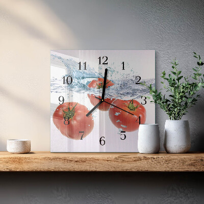 Pendule carrée en verre Tomates