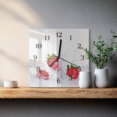 Pendule carrée en verre Fraise