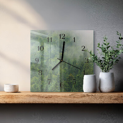 Pendule carrée en verre Forêt brumeuse