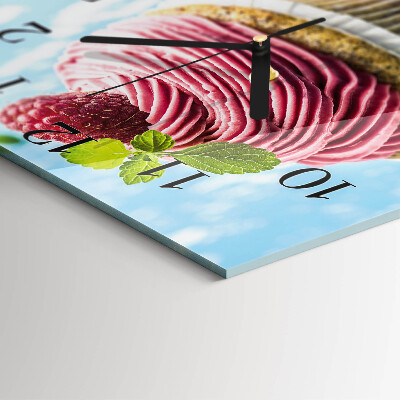 Horloge murale carrée Muffin aux framboises