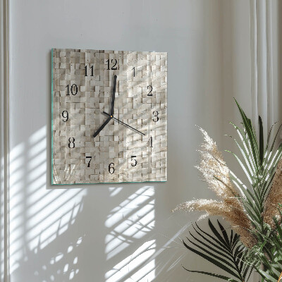 Pendule carrée en verre Mosaïque en bois