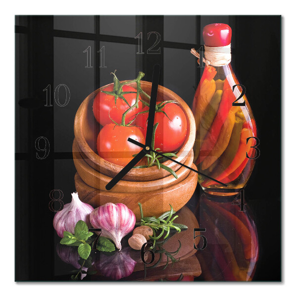 Pendule carrée en verre Tomates et ail