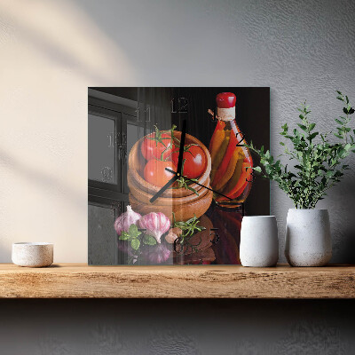 Pendule carrée en verre Tomates et ail