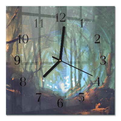Pendule carrée en verre Forêt mystique
