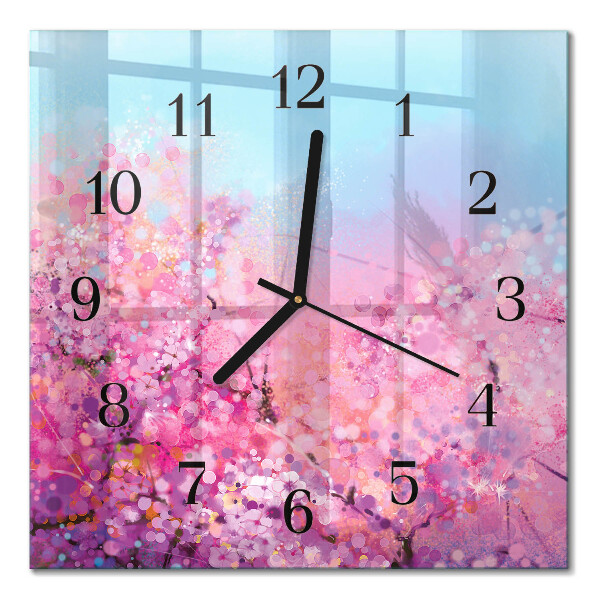 Pendule carrée en verre Motif floral
