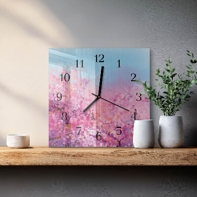 Pendule carrée en verre Motif floral