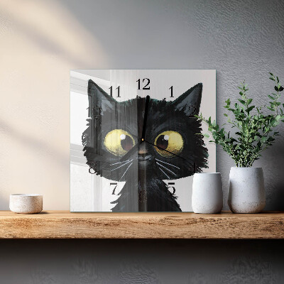 Horloge murale carrée Chat noir