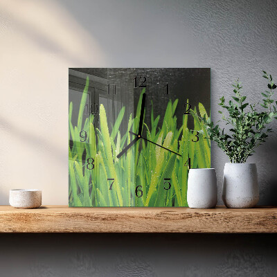 Pendule carrée en verre Herbe