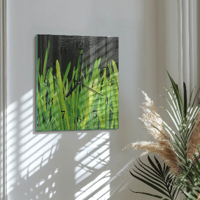 Pendule carrée en verre Herbe