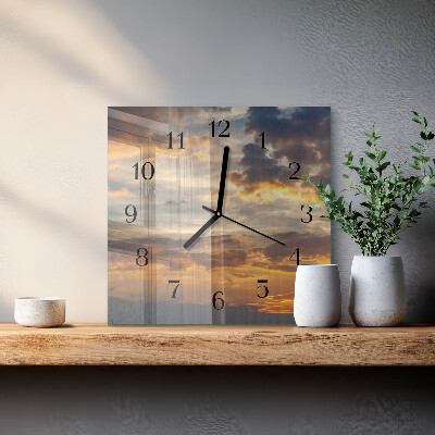 Pendule carrée en verre Coucher de soleil