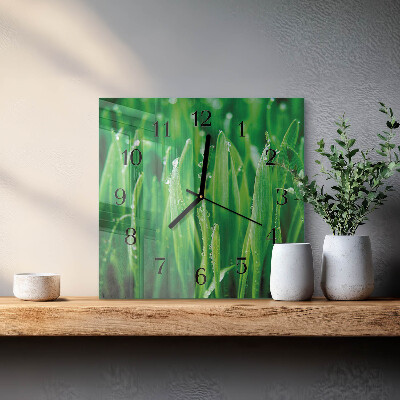 Pendule carrée en verre Herbe verte