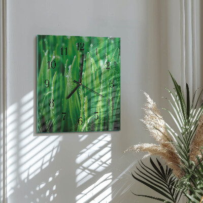 Pendule carrée en verre Herbe verte