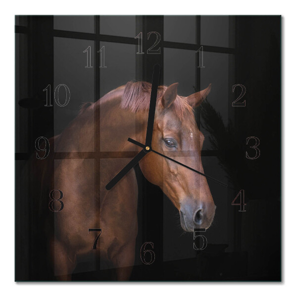 Pendule carrée en verre Cheval