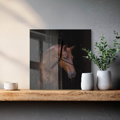 Pendule carrée en verre Cheval