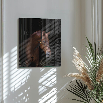 Pendule carrée en verre Cheval