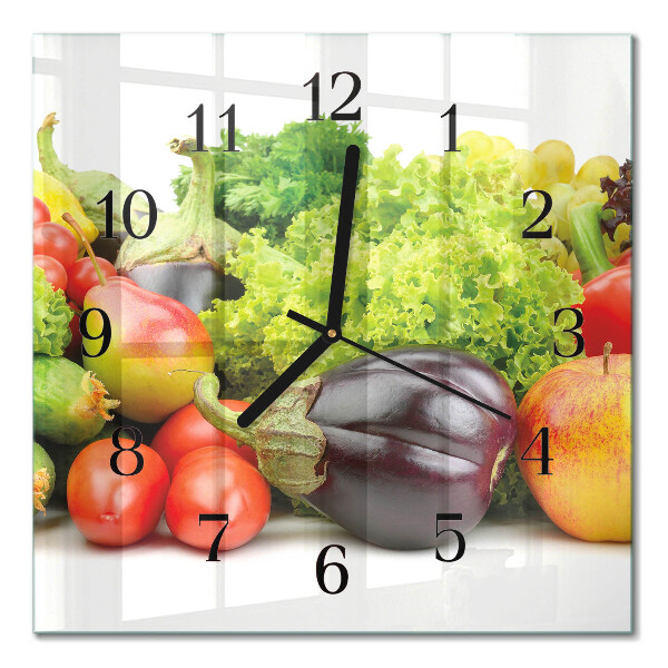 Pendule carrée en verre Légumes