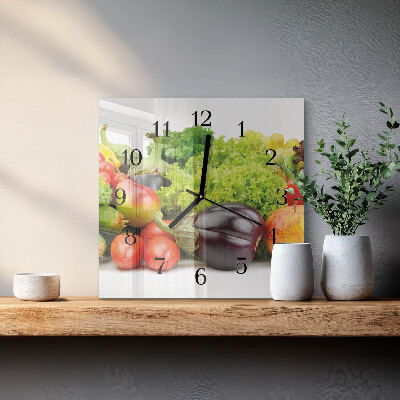 Pendule carrée en verre Légumes