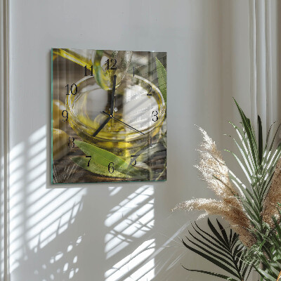 Pendule carrée en verre Huile d'olive