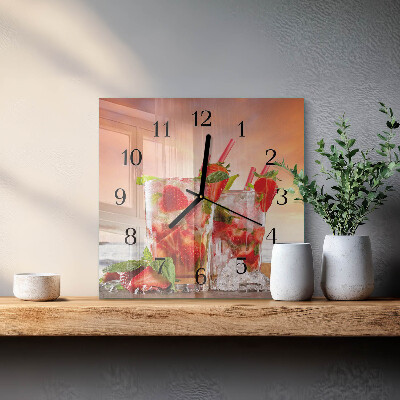 Pendule carrée en verre Fraises