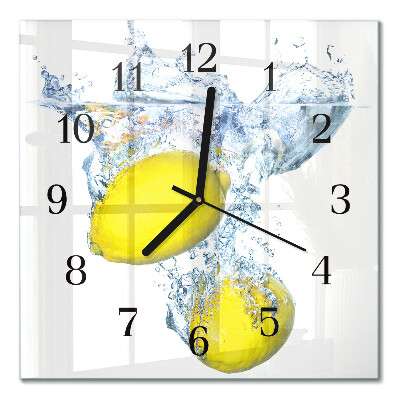 Pendule carrée en verre Citrons dans l'eau