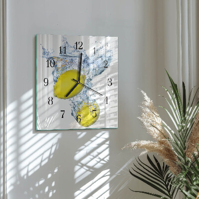 Pendule carrée en verre Citrons dans l'eau