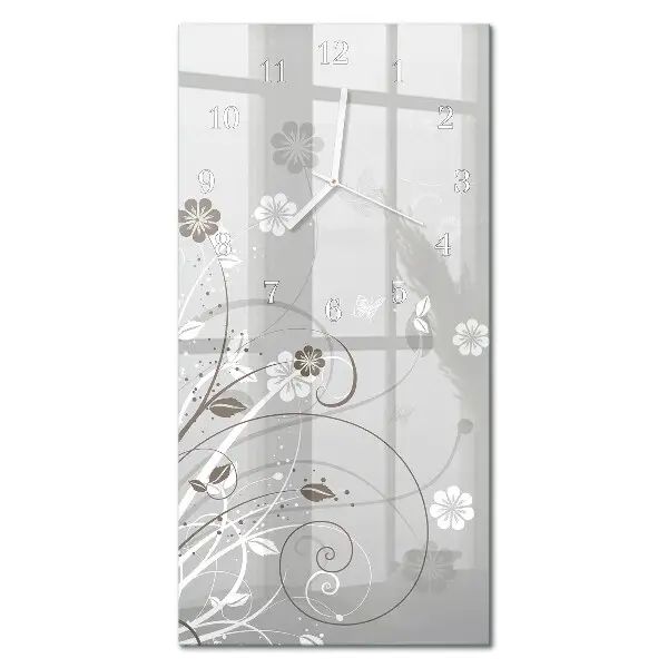 Horloge murale en verre rectangulaire Fleurs