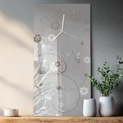 Horloge murale en verre rectangulaire Fleurs