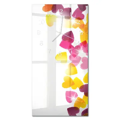 Horloge murale en verre rectangulaire Cœurs colorés