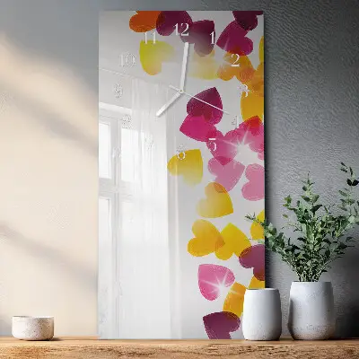 Horloge murale en verre rectangulaire Cœurs colorés