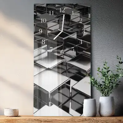 Horloge murale en verre rectangulaire Cubes métalliques