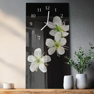 Horloge murale en verre rectangulaire Fleurs