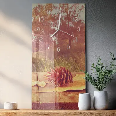 Horloge murale en verre rectangulaire Pommes de pin